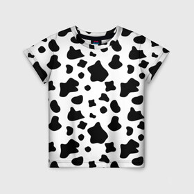Детская футболка 3D с принтом Корова в Новосибирске, 100% гипоаллергенный полиэфир | прямой крой, круглый вырез горловины, длина до линии бедер, чуть спущенное плечо, ткань немного тянется | animal | black white | cow | pattern | животное | кавай | корова | паттерн | пятна | черно белое