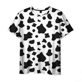 Мужская футболка 3D с принтом Корова в Новосибирске, 100% полиэфир | прямой крой, круглый вырез горловины, длина до линии бедер | animal | black white | cow | pattern | животное | кавай | корова | паттерн | пятна | черно белое