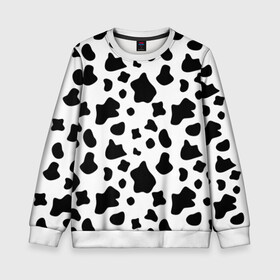 Детский свитшот 3D с принтом Корова в Новосибирске, 100% полиэстер | свободная посадка, прямой крой, мягкая тканевая резинка на рукавах и понизу свитшота | Тематика изображения на принте: animal | black white | cow | pattern | животное | кавай | корова | паттерн | пятна | черно белое