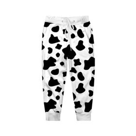 Детские брюки 3D с принтом Корова в Новосибирске, 100% полиэстер | манжеты по низу, эластичный пояс регулируется шнурком, по бокам два кармана без застежек, внутренняя часть кармана из мелкой сетки | Тематика изображения на принте: animal | black white | cow | pattern | животное | кавай | корова | паттерн | пятна | черно белое