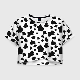 Женская футболка Crop-top 3D с принтом Корова в Новосибирске, 100% полиэстер | круглая горловина, длина футболки до линии талии, рукава с отворотами | Тематика изображения на принте: animal | black white | cow | pattern | животное | кавай | корова | паттерн | пятна | черно белое
