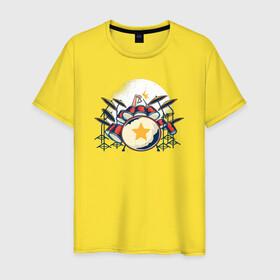 Мужская футболка хлопок с принтом Барабанщик в Новосибирске, 100% хлопок | прямой крой, круглый вырез горловины, длина до линии бедер, слегка спущенное плечо. | барабан | барабанщик | музыка | музыкальный инструмент