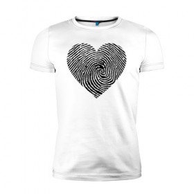 Мужская футболка премиум с принтом След на сердце. в Новосибирске, 92% хлопок, 8% лайкра | приталенный силуэт, круглый вырез ворота, длина до линии бедра, короткий рукав | любовь | оригинальная | сердечки | сердечко | сердце | след