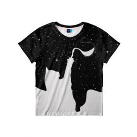Детская футболка 3D с принтом Космический Кот в Новосибирске, 100% гипоаллергенный полиэфир | прямой крой, круглый вырез горловины, длина до линии бедер, чуть спущенное плечо, ткань немного тянется | cat | galaxy | paints | space | star | stars | галактика | галактический | звезда | звезды | картинки | космос | кот | котенок | котята | кошка | кошки | краски | мода | молоко | планета | планеты