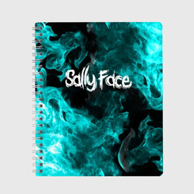 Тетрадь с принтом SALLY FACE в Новосибирске, 100% бумага | 48 листов, плотность листов — 60 г/м2, плотность картонной обложки — 250 г/м2. Листы скреплены сбоку удобной пружинной спиралью. Уголки страниц и обложки скругленные. Цвет линий — светло-серый
 | Тематика изображения на принте: face | fire | flame | game | horror | larry | sally | sally face | sanity s fall | игра | ларри | мальчик с протезом | огонь | салли | салли фейс | ужасы