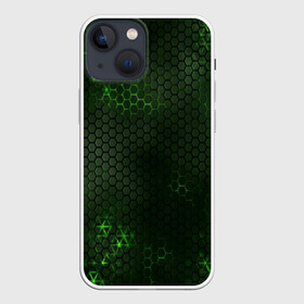 Чехол для iPhone 13 mini с принтом ЗЕЛЕНАЯ БРОНЯ   GREEN STEEL в Новосибирске,  |  | abstraction | cyber | cyberpunk | future | geometry | hexagon | neon | techno | texture | абстракция | броня | геометрия | кибер | краски | неон | неоновый | сетка | соты | стальная броня | текстура | шестигранники