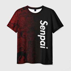 Мужская футболка 3D с принтом Senpai (Ahegao) в Новосибирске, 100% полиэфир | прямой крой, круглый вырез горловины, длина до линии бедер | 2 versia | ahegao | anime | manga | paint | red | sempai | senpai | sup | supreme | trend | white | аниме | белый | манга | семпай | сенпай | суп | суприм