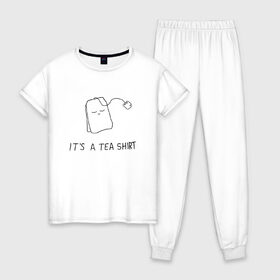 Женская пижама хлопок с принтом TEA SHIRT в Новосибирске, 100% хлопок | брюки и футболка прямого кроя, без карманов, на брюках мягкая резинка на поясе и по низу штанин | beauty | cute | funny | handsome | tea | teabag | милота | пакетик