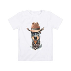 Детская футболка хлопок с принтом Доберман в Новосибирске, 100% хлопок | круглый вырез горловины, полуприлегающий силуэт, длина до линии бедер | dobermann | dog | доберман | собака | собаки