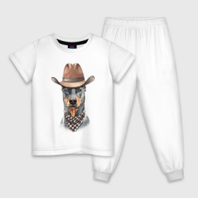 Детская пижама хлопок с принтом Доберман в Новосибирске, 100% хлопок |  брюки и футболка прямого кроя, без карманов, на брюках мягкая резинка на поясе и по низу штанин
 | Тематика изображения на принте: dobermann | dog | доберман | собака | собаки