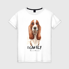 Женская футболка хлопок с принтом Бассет-хаунд в Новосибирске, 100% хлопок | прямой крой, круглый вырез горловины, длина до линии бедер, слегка спущенное плечо | dog | бассет | бассет хаунд | собака | собаки | хаунд