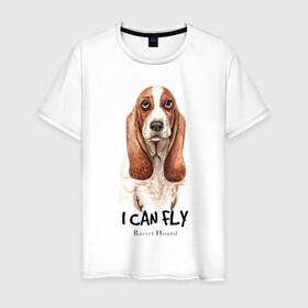 Мужская футболка хлопок с принтом Бассет-хаунд в Новосибирске, 100% хлопок | прямой крой, круглый вырез горловины, длина до линии бедер, слегка спущенное плечо. | Тематика изображения на принте: dog | бассет | бассет хаунд | собака | собаки | хаунд