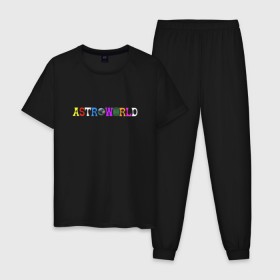 Мужская пижама хлопок с принтом astroworld в Новосибирске, 100% хлопок | брюки и футболка прямого кроя, без карманов, на брюках мягкая резинка на поясе и по низу штанин
 | astroworld | astroworld merch | astroworld travis | merch | travis scott | travis scott astroworld | альбом astroworld | дженнер трэвис скотт | трэвис скотт