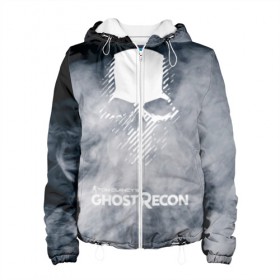 Женская куртка 3D с принтом GHOST RECON в Новосибирске, ткань верха — 100% полиэстер, подклад — флис | прямой крой, подол и капюшон оформлены резинкой с фиксаторами, два кармана без застежек по бокам, один большой потайной карман на груди. Карман на груди застегивается на липучку | bones | breakpoint | ghost | ghost recon | ghost recon breakpoint | logo | mask | skell technology | skull | tom clancys | tom clancys ghost recon breakpoint | wildlands | лого | маска | призрак | череп