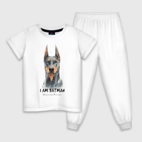 Детская пижама хлопок с принтом Доберман в Новосибирске, 100% хлопок |  брюки и футболка прямого кроя, без карманов, на брюках мягкая резинка на поясе и по низу штанин
 | Тематика изображения на принте: doberman | доберман | пинчер | собака | собаки