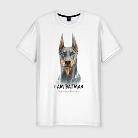 Мужская футболка хлопок Slim с принтом Доберман в Новосибирске, 92% хлопок, 8% лайкра | приталенный силуэт, круглый вырез ворота, длина до линии бедра, короткий рукав | Тематика изображения на принте: doberman | доберман | пинчер | собака | собаки