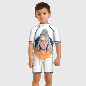 Детский купальный костюм 3D с принтом Billie Eilish art 1 в Новосибирске, Полиэстер 85%, Спандекс 15% | застежка на молнии на спине | art | billie | billie eilish | eilish | music | pop | trend | арт | билли айлиш | музыка | тренд