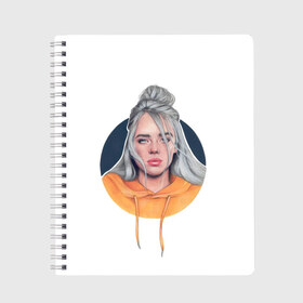 Тетрадь с принтом Billie Eilish art 1 в Новосибирске, 100% бумага | 48 листов, плотность листов — 60 г/м2, плотность картонной обложки — 250 г/м2. Листы скреплены сбоку удобной пружинной спиралью. Уголки страниц и обложки скругленные. Цвет линий — светло-серый
 | art | billie | billie eilish | eilish | music | pop | trend | арт | билли айлиш | музыка | тренд