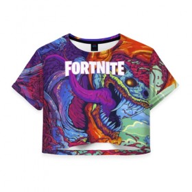 Женская футболка Cropp-top с принтом FORTNITE HYPERBEAST в Новосибирске, 100% полиэстер | круглая горловина, длина футболки до линии талии, рукава с отворотами | 2019 | armor | armour | cybersport | esport | fortnite | game | hyperbeast | logo | monster | season 9 | skin | броня | игра | киберспорт | сезон 9 | фиолетовый | фортнайт