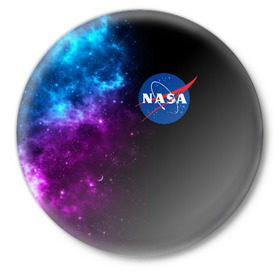 Значок с принтом NASA (SPACE) 4.2 в Новосибирске,  металл | круглая форма, металлическая застежка в виде булавки | Тематика изображения на принте: nasa | paint | space | звезды | космос | краска | наса | черная дыра