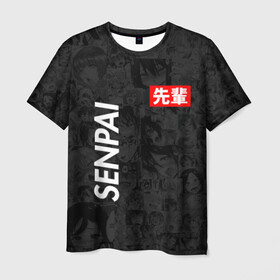 Мужская футболка 3D с принтом Senpai (Поло) в Новосибирске, 100% полиэфир | прямой крой, круглый вырез горловины, длина до линии бедер | 2 versia | ahegao | anime | manga | paint | red | sempai | senpai | sup | supreme | trend | white | аниме | белый | манга | семпай | сенпай | суп | суприм