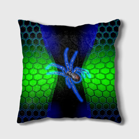 Подушка 3D с принтом Паук на ночной охоте в Новосибирске, наволочка – 100% полиэстер, наполнитель – холлофайбер (легкий наполнитель, не вызывает аллергию). | состоит из подушки и наволочки. Наволочка на молнии, легко снимается для стирки | зеленая броня | зеленый неон | классный дизайн | ночь | паук | паук дизайн | паук на охоте | паук охотник | пчелиные | соты | темная футболка | футболка с пауком | черные соты