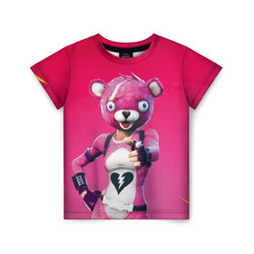 Детская футболка 3D с принтом Only You! в Новосибирске, 100% гипоаллергенный полиэфир | прямой крой, круглый вырез горловины, длина до линии бедер, чуть спущенное плечо, ткань немного тянется | battle royale | bear | fortnite | pink | батл роял | медведь | розовый | фортнайт | фурри