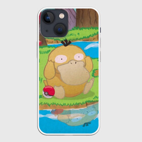 Чехол для iPhone 13 mini с принтом Псайдак в Новосибирске,  |  | detective pikachu | pikachu | pokeball | pokemon | psyduck | детектив пикачу | пикачу | покебол | покемон | псайдак