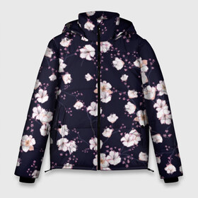 Мужская зимняя куртка 3D с принтом blossom cherry flower в Новосибирске, верх — 100% полиэстер; подкладка — 100% полиэстер; утеплитель — 100% полиэстер | длина ниже бедра, свободный силуэт Оверсайз. Есть воротник-стойка, отстегивающийся капюшон и ветрозащитная планка. 

Боковые карманы с листочкой на кнопках и внутренний карман на молнии. | art | flowers | leaves | арт | букет | лепестки | листья | художество | цветок | цветы