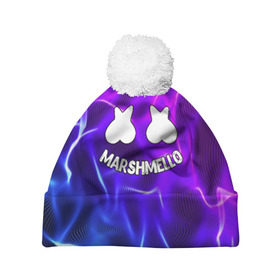 Шапка 3D c помпоном с принтом Marshmello THUNDER в Новосибирске, 100% полиэстер | универсальный размер, печать по всей поверхности изделия | christopher comstock | dj | marshmello | music | диджей | клубная музыка | клубняк | крис комсток | логотип | маршмеллоу | музыка