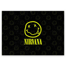 Поздравительная открытка с принтом Nirvana 1 в Новосибирске, 100% бумага | плотность бумаги 280 г/м2, матовая, на обратной стороне линовка и место для марки
 | cobain | kurt | kurt cobain | nirvana | rock | smile | гитара | кобейн | курт | курт кобейн | нирвана | рок