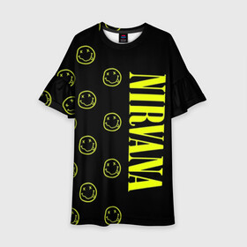 Детское платье 3D с принтом Nirvana 2 в Новосибирске, 100% полиэстер | прямой силуэт, чуть расширенный к низу. Круглая горловина, на рукавах — воланы | cobain | kurt | kurt cobain | nirvana | rock | smile | гитара | кобейн | курт | курт кобейн | нирвана | рок