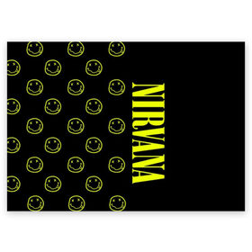 Поздравительная открытка с принтом Nirvana 2 в Новосибирске, 100% бумага | плотность бумаги 280 г/м2, матовая, на обратной стороне линовка и место для марки
 | cobain | kurt | kurt cobain | nirvana | rock | smile | гитара | кобейн | курт | курт кобейн | нирвана | рок