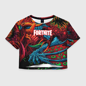 Женская футболка Crop-top 3D с принтом FORTNITE HYPERBEAST в Новосибирске, 100% полиэстер | круглая горловина, длина футболки до линии талии, рукава с отворотами | battle royale | fortnite | fortnite battle royale | futuresynth | game | outrun | retrowave | synth | synthwave | игры | ретровейв | синтвейв | фортнайт