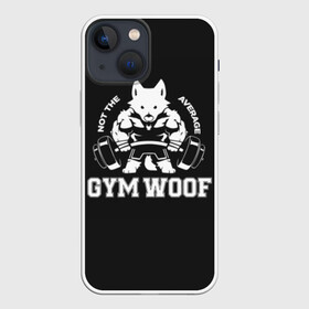 Чехол для iPhone 13 mini с принтом GYM WOOF в Новосибирске,  |  | Тематика изображения на принте: bodybuilding | diet | exercise | fitness | gym | heath | motivation | muscle | phil | training | workout | бодибилдинг | мотивация | спорт | трансформация | фитнес | эстетичный