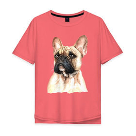 Мужская футболка хлопок Oversize с принтом Французский бульдог в Новосибирске, 100% хлопок | свободный крой, круглый ворот, “спинка” длиннее передней части | Тематика изображения на принте: bulldog | dog | бульдог | собака | собаки | французский бульдог