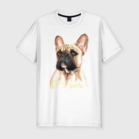 Мужская футболка хлопок Slim с принтом Французский бульдог в Новосибирске, 92% хлопок, 8% лайкра | приталенный силуэт, круглый вырез ворота, длина до линии бедра, короткий рукав | bulldog | dog | бульдог | собака | собаки | французский бульдог