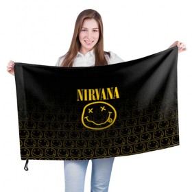 Флаг 3D с принтом NIRVANA в Новосибирске, 100% полиэстер | плотность ткани — 95 г/м2, размер — 67 х 109 см. Принт наносится с одной стороны | music | nirvana | rip smile | rock | smile | группа | курт кобейн | музыка | нирвана | рок | смайл