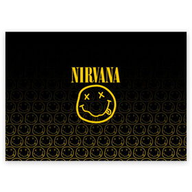 Поздравительная открытка с принтом NIRVANA в Новосибирске, 100% бумага | плотность бумаги 280 г/м2, матовая, на обратной стороне линовка и место для марки
 | music | nirvana | rip smile | rock | smile | группа | курт кобейн | музыка | нирвана | рок | смайл