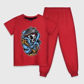 Детская пижама хлопок с принтом Череп с Осьминогом в Новосибирске, 100% хлопок |  брюки и футболка прямого кроя, без карманов, на брюках мягкая резинка на поясе и по низу штанин
 | 