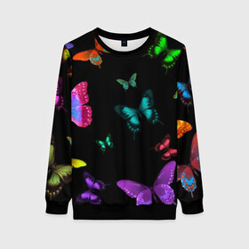 Женский свитшот 3D с принтом Ночные Бабочки в Новосибирске, 100% полиэстер с мягким внутренним слоем | круглый вырез горловины, мягкая резинка на манжетах и поясе, свободная посадка по фигуре | butterfly | бабочка | бабочки | биология | животные | краски | крылья | насекомые | ночь | разноцветные | черный | яркие