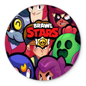 Коврик для мышки круглый с принтом BRAWL STARS в Новосибирске, резина и полиэстер | круглая форма, изображение наносится на всю лицевую часть | 8 bit | 8 бит | bibi | brawl stars | crow | el brown | leon | leon shark | max | mr.p | sally leon | shark | stars | virus | werewolf | акула | биби | вирус | ворон | леон | оборотень | пингвин