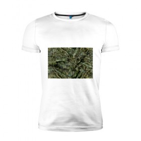 Мужская футболка премиум с принтом Лесной камуфляж в Новосибирске, 92% хлопок, 8% лайкра | приталенный силуэт, круглый вырез ворота, длина до линии бедра, короткий рукав | камуфляж | лесной камуфляж
