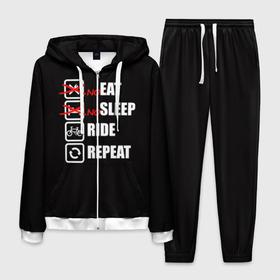 Мужской костюм 3D с принтом Ride black в Новосибирске, 100% полиэстер | Манжеты и пояс оформлены тканевой резинкой, двухслойный капюшон со шнурком для регулировки, карманы спереди | Тематика изображения на принте: bicycle | bike | cycle | eat | eat sleep | eat sleep repeat | eat sleep ride | eat sleep ride repeat | ride | sleep | вело | велосипед | есть | катать | повторить | спать