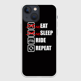 Чехол для iPhone 13 mini с принтом Ride black в Новосибирске,  |  | bicycle | bike | cycle | eat | eat sleep | eat sleep repeat | eat sleep ride | eat sleep ride repeat | ride | sleep | вело | велосипед | есть | катать | повторить | спать