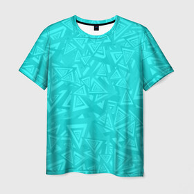 Мужская футболка 3D с принтом Абстракция. в Новосибирске, 100% полиэфир | прямой крой, круглый вырез горловины, длина до линии бедер | абстракция | бирюза | бирюзовый | красочная | символы | треугольники | фигуры | яркая