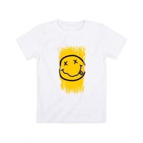 Детская футболка хлопок с принтом NIRVANA в Новосибирске, 100% хлопок | круглый вырез горловины, полуприлегающий силуэт, длина до линии бедер | music | nirvana | rip smile | rock | smile | группа | курт кобейн | музыка | нирвана | рок | смайл