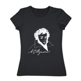 Женская футболка хлопок с принтом А. С. Пушкин в Новосибирске, 100% хлопок | прямой крой, круглый вырез горловины, длина до линии бедер, слегка спущенное плечо | 
