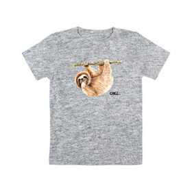 Детская футболка хлопок с принтом Ленивец в Новосибирске, 100% хлопок | круглый вырез горловины, полуприлегающий силуэт, длина до линии бедер | Тематика изображения на принте: sloth | ленивец | ленивцы