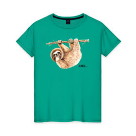 Женская футболка хлопок с принтом Ленивец в Новосибирске, 100% хлопок | прямой крой, круглый вырез горловины, длина до линии бедер, слегка спущенное плечо | sloth | ленивец | ленивцы
